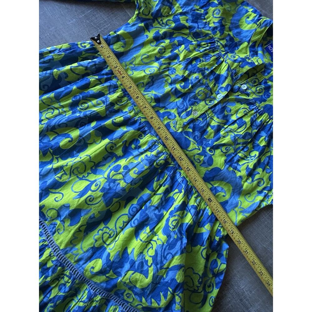 Ro’s Garden Floral Tiered Mini Dress Womens S Blue Green Boho Resort Button - Picture 8 of 14